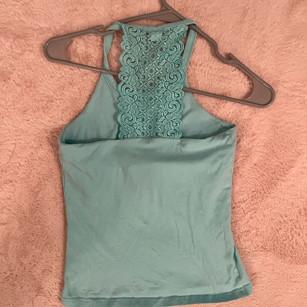 Turquoise MODA lace racer back tank top